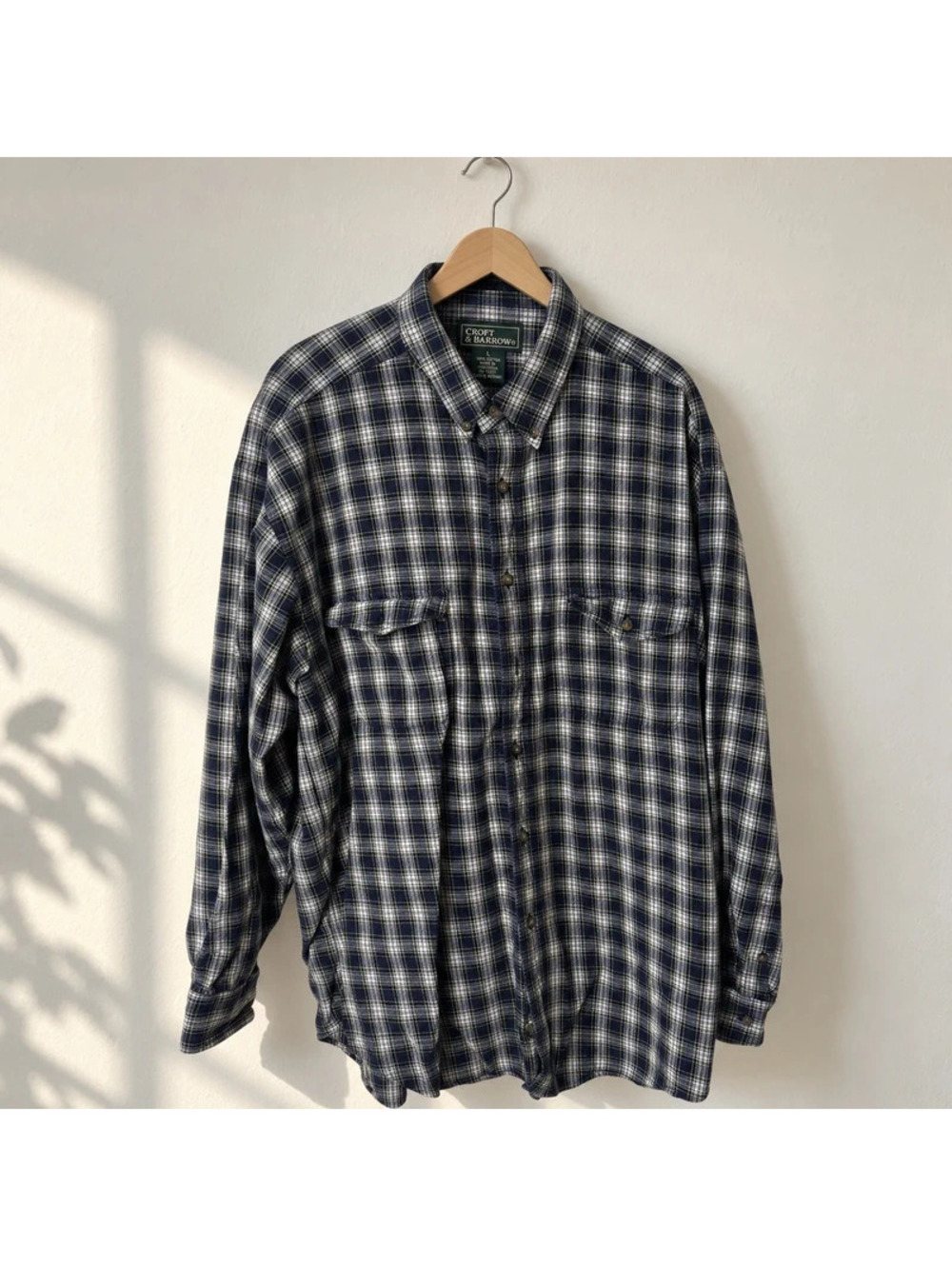Croft & Barrow Men's Large Blue Plaid 100% Cotton Button Down Shirt